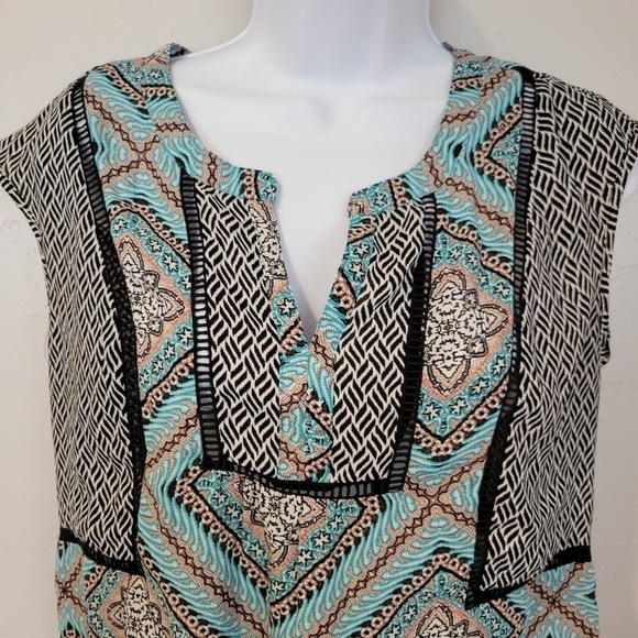 Daniel Rainn Petite Small SP PS Blue Black Blouse Short Sleeve Top Pattern - Picture 2 of 6